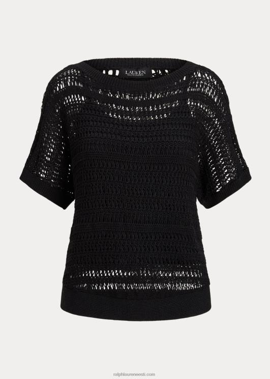 Ralph Lauren naised puuvillasest võrgust lühikeste varrukatega kampsun PR0V4332 must
