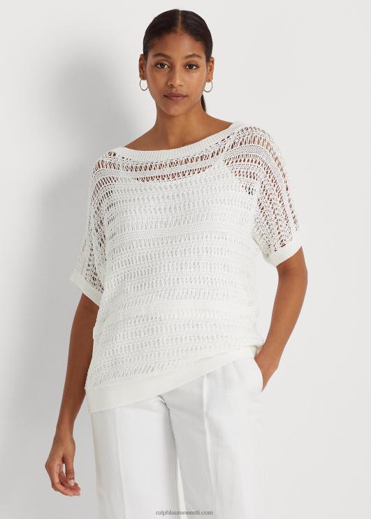 Ralph Lauren naised puuvillasest võrgust lühikeste varrukatega kampsun PR0V4333 valge