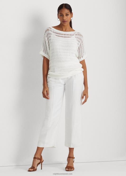 Ralph Lauren naised puuvillasest võrgust lühikeste varrukatega kampsun PR0V4333 valge