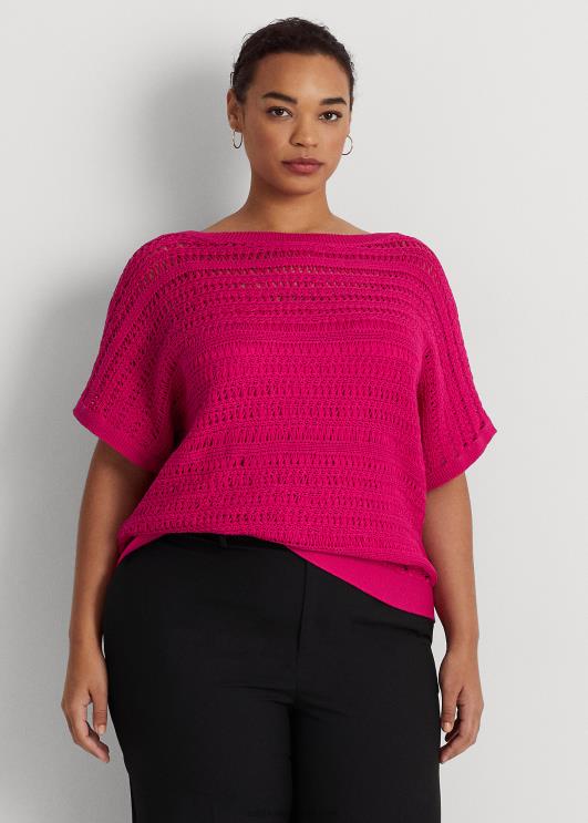 Ralph Lauren naised puuvillasest võrgust lühikeste varrukatega kampsun PR0V4537 spordiroosa