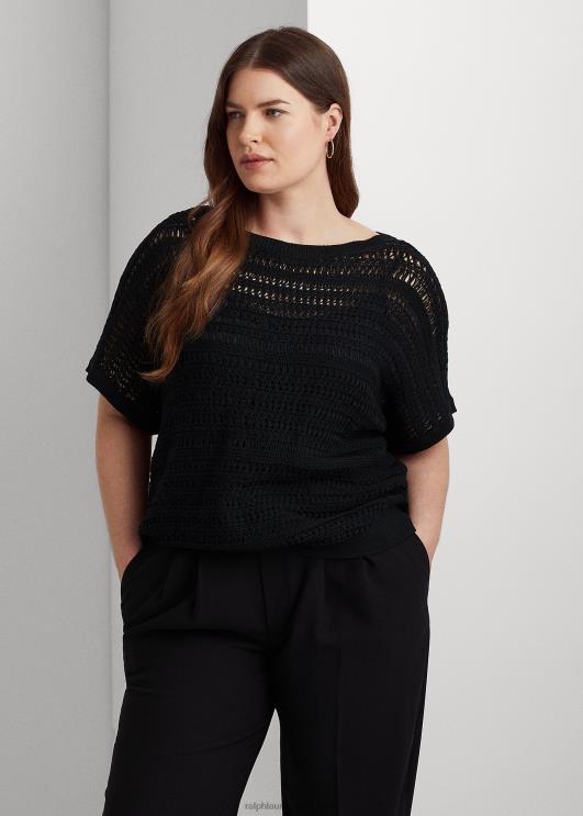 Ralph Lauren naised puuvillasest võrgust lühikeste varrukatega kampsun PR0V4538 must