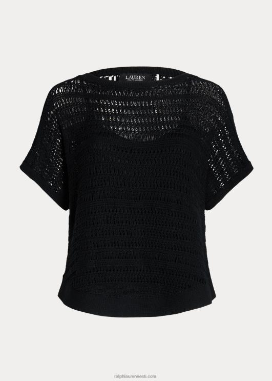 Ralph Lauren naised puuvillasest võrgust lühikeste varrukatega kampsun PR0V4538 must