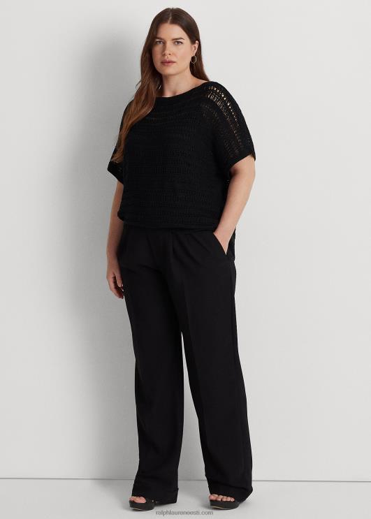 Ralph Lauren naised puuvillasest võrgust lühikeste varrukatega kampsun PR0V4538 must