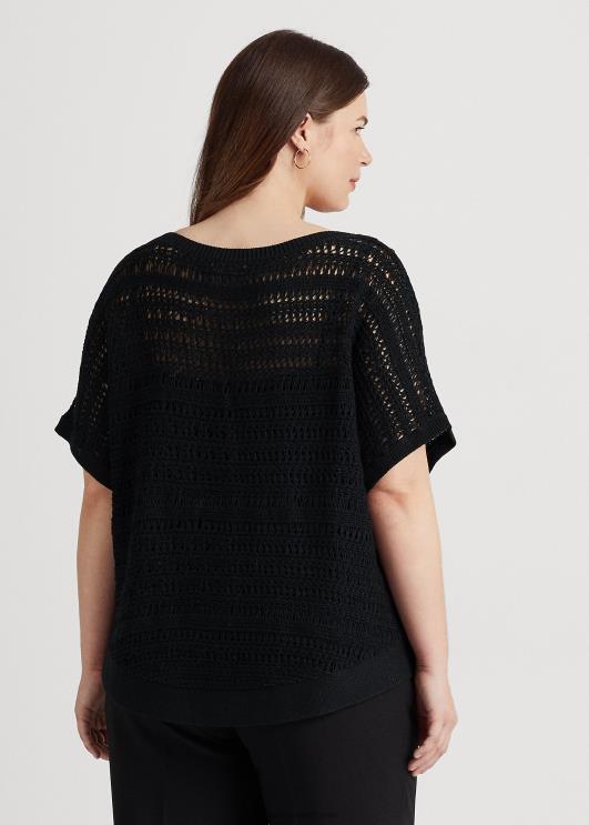 Ralph Lauren naised puuvillasest võrgust lühikeste varrukatega kampsun PR0V4538 must