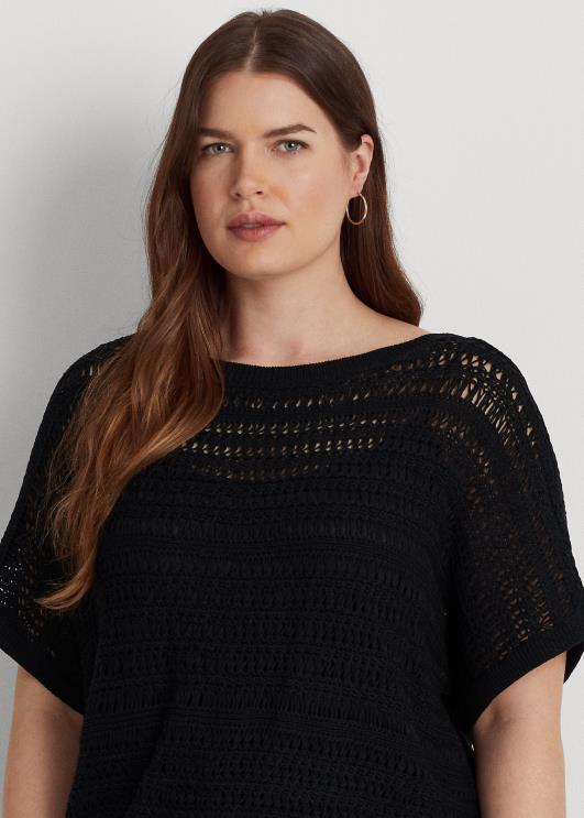 Ralph Lauren naised puuvillasest võrgust lühikeste varrukatega kampsun PR0V4538 must