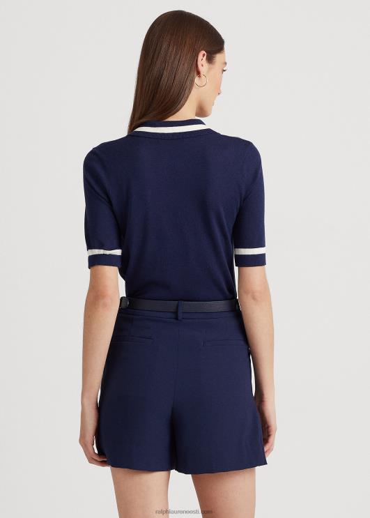 Ralph Lauren naised siidisegu lühikeste varrukatega kampsun PR0V4395 rafineeritud merevägi