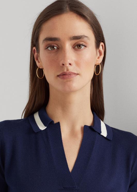 Ralph Lauren naised siidisegu lühikeste varrukatega kampsun PR0V4395 rafineeritud merevägi