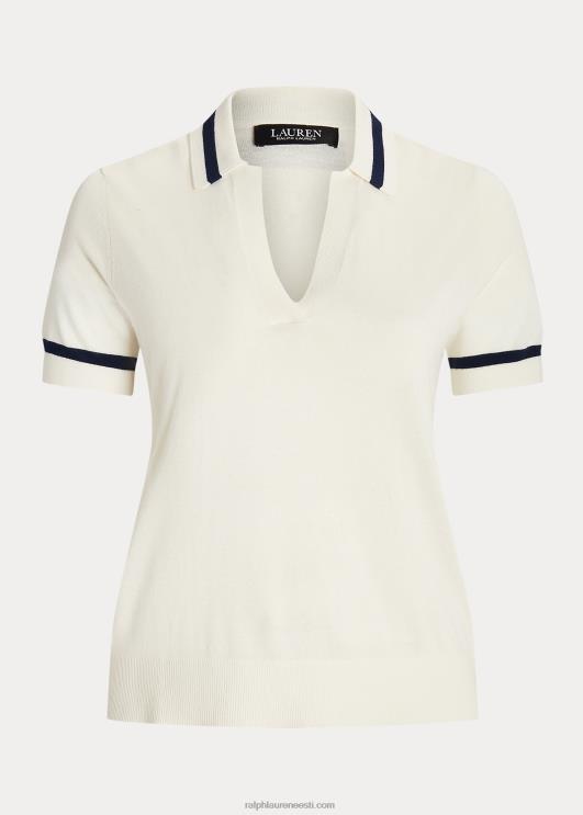 Ralph Lauren naised siidisegu lühikeste varrukatega kampsun PR0V4662 mascarpone kreem