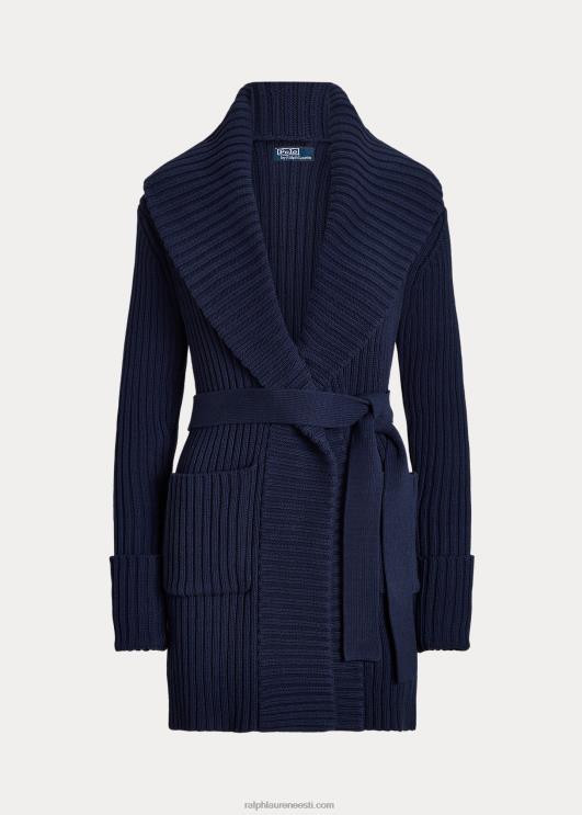 Ralph Lauren naised soonikuga rätik-kraega puuvillane kardigan PR0V3038 Newporti merevägi