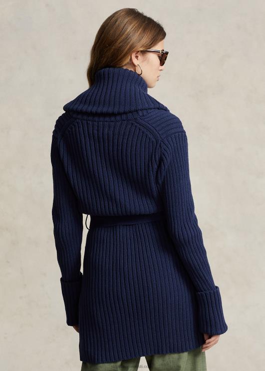 Ralph Lauren naised soonikuga rätik-kraega puuvillane kardigan PR0V3038 Newporti merevägi