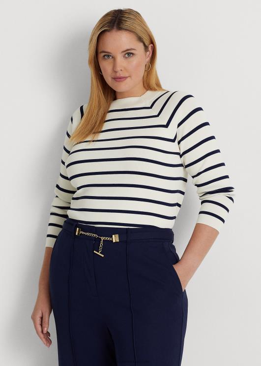 Ralph Lauren naised triibuline kärbitud kaelusega kampsun PR0V4621 mascarpone kreem/laev