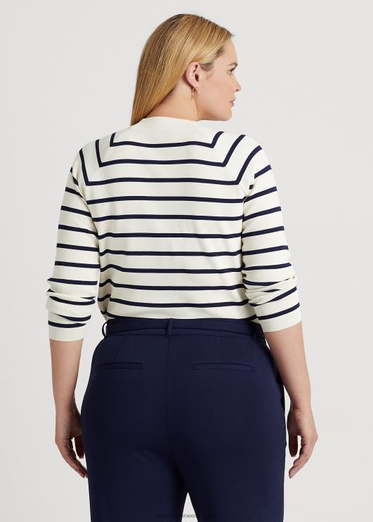 Ralph Lauren naised triibuline kärbitud kaelusega kampsun PR0V4621 mascarpone kreem/laev