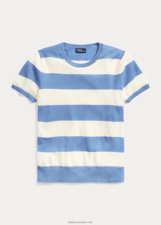Ralph Lauren naised triibuline kašmiirist lühikeste varrukatega kampsun PR0V3043 kreemjas/sadamasaare sinine