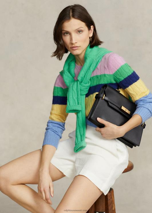 Ralph Lauren naised triibuline kaabliga kootud präänkaelusega kampsun PR0V9184 mitme triibuga