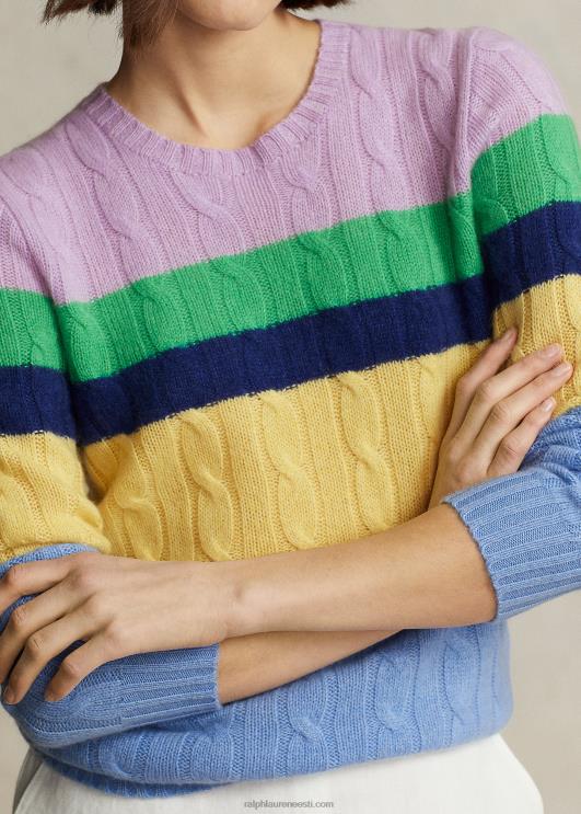 Ralph Lauren naised triibuline kaabliga kootud präänkaelusega kampsun PR0V9184 mitme triibuga