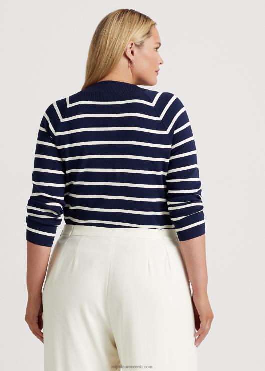 Ralph Lauren naised triibuline kaelusega kampsun PR0V4669 rafineeritud merevärv/kreem