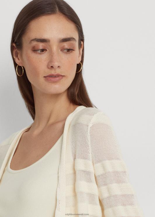 Ralph Lauren naised triibuline kootud kardigan PR0V4001 mascarpone kreem