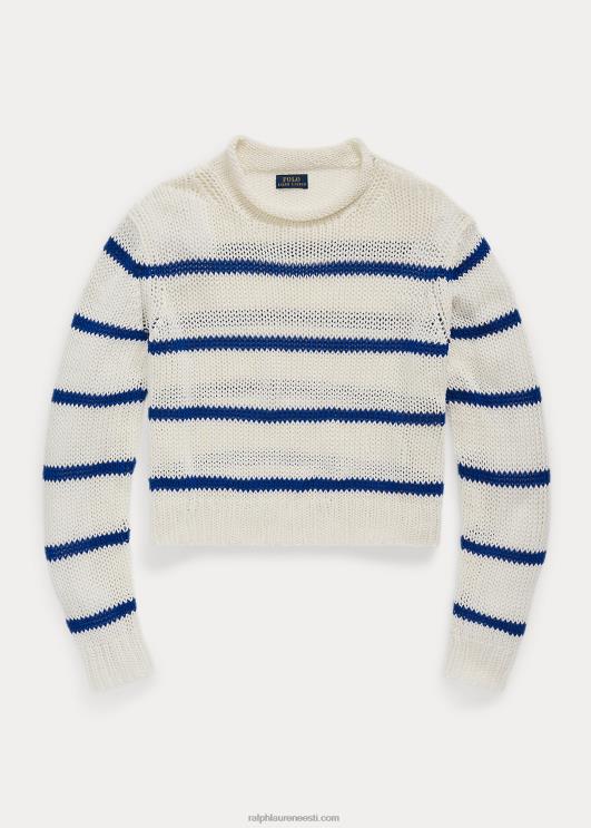 Ralph Lauren naised triibuline puuvillane rullkaelusega kampsun PR0V3062 valge/kuninglik sinine