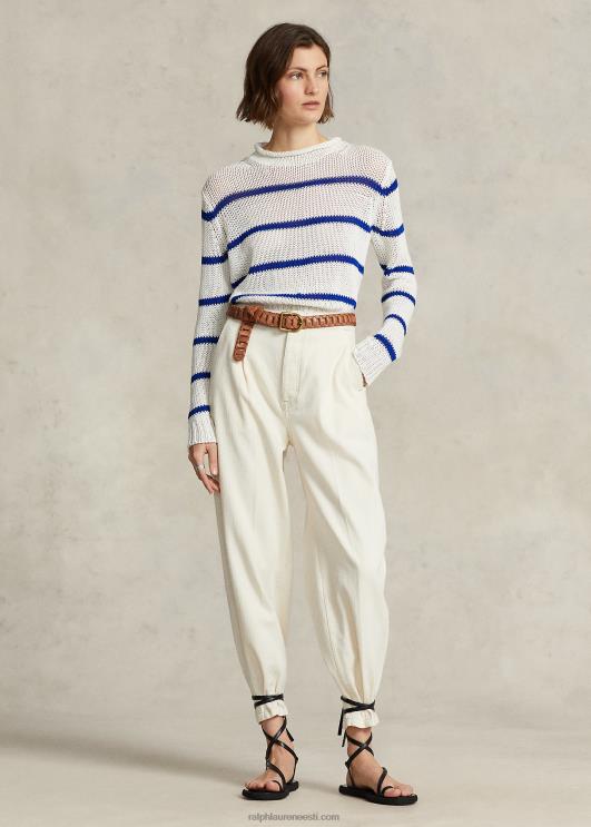 Ralph Lauren naised triibuline puuvillane rullkaelusega kampsun PR0V3062 valge/kuninglik sinine