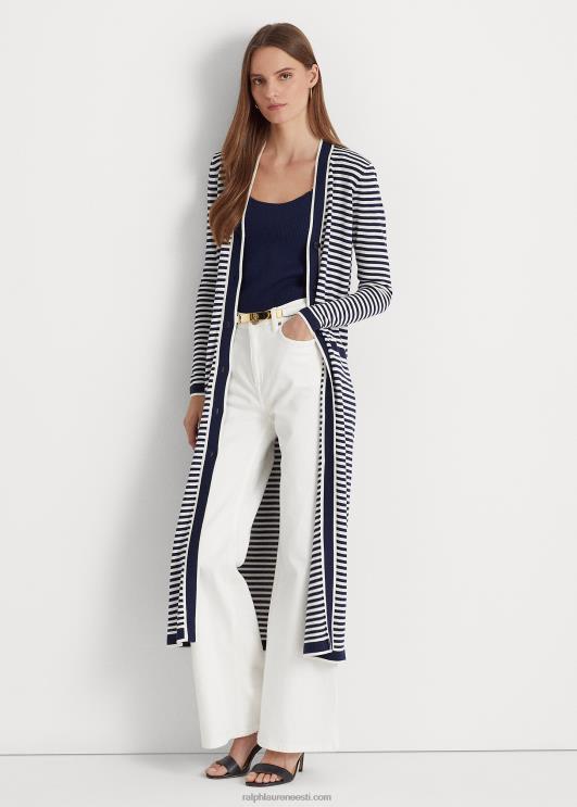 Ralph Lauren naised triibuline siidisegune pikk kardigan PR0V4887 rafineeritud mere-/valge