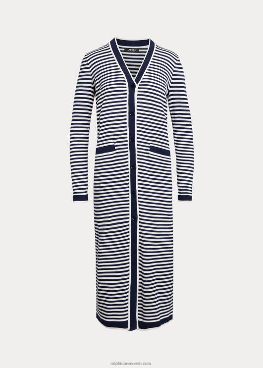 Ralph Lauren naised triibuline siidisegune pikk kardigan PR0V4887 rafineeritud mere-/valge