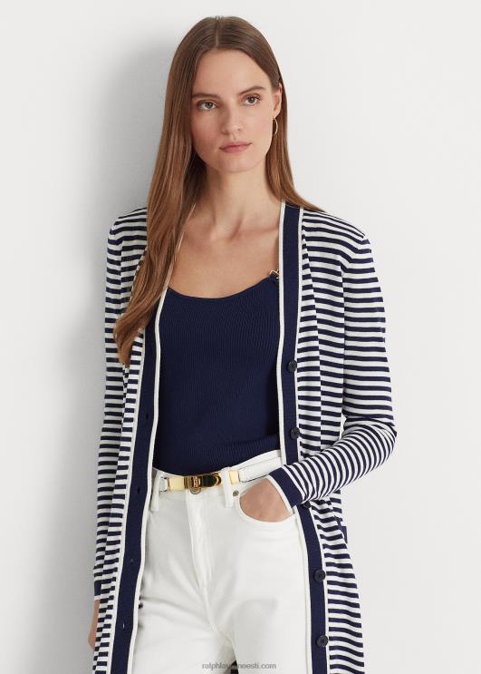 Ralph Lauren naised triibuline siidisegune pikk kardigan PR0V4887 rafineeritud mere-/valge