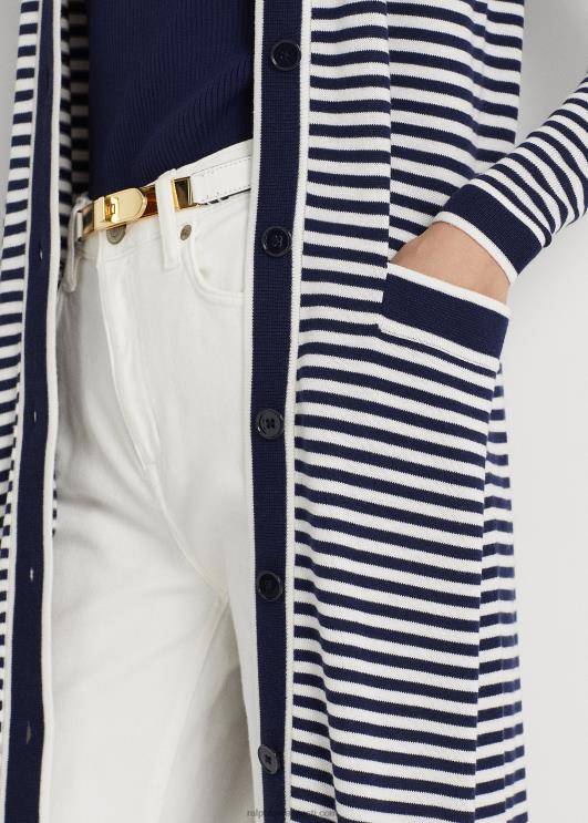 Ralph Lauren naised triibuline siidisegune pikk kardigan PR0V4887 rafineeritud mere-/valge