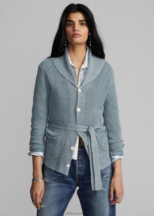 Ralph Lauren naised vööga puuvillane-linane kardigan PR0V3641 kerge indigo
