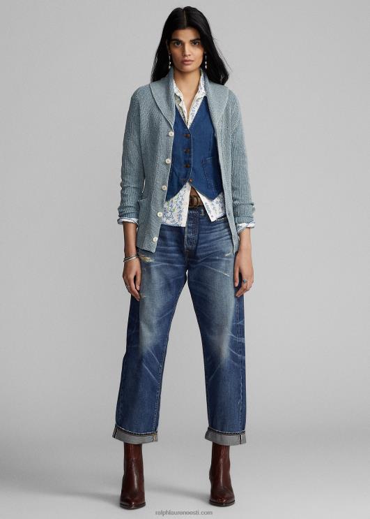 Ralph Lauren naised vööga puuvillane-linane kardigan PR0V3641 kerge indigo
