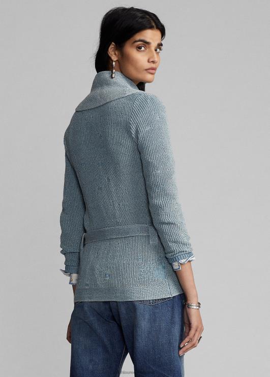 Ralph Lauren naised vööga puuvillane-linane kardigan PR0V3641 kerge indigo