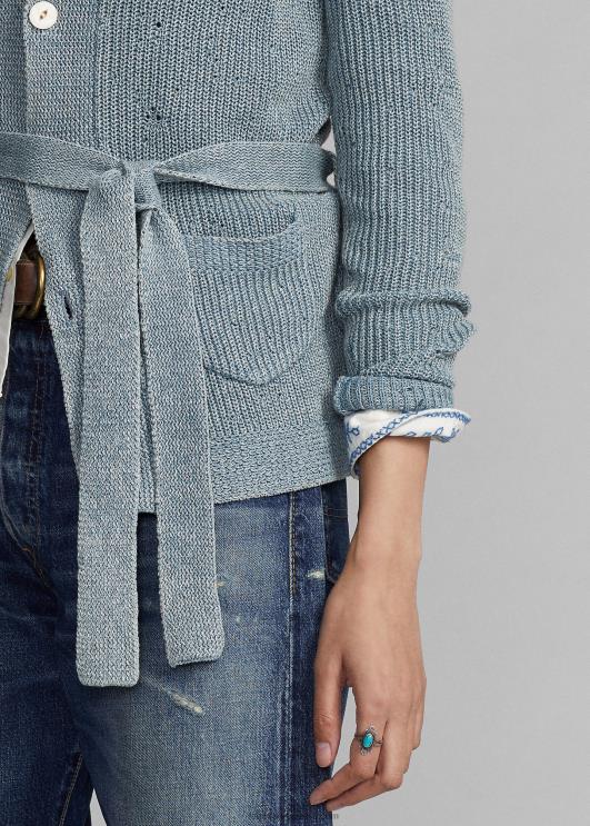 Ralph Lauren naised vööga puuvillane-linane kardigan PR0V3641 kerge indigo