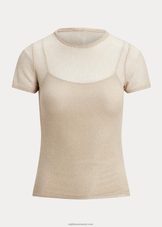 Ralph Lauren naised võrgust lühikeste varrukatega kampsun PR0V3521 šampanja