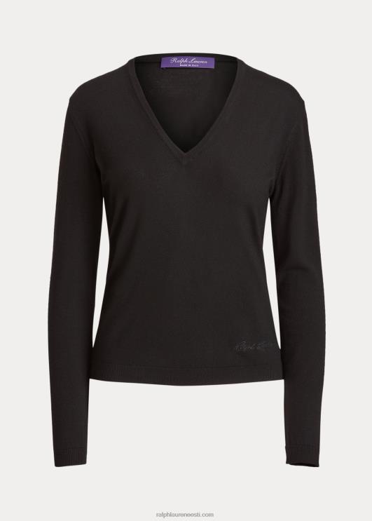 Ralph Lauren naised villane pikkade varrukatega v-kaelusega kampsun PR0V9125 must