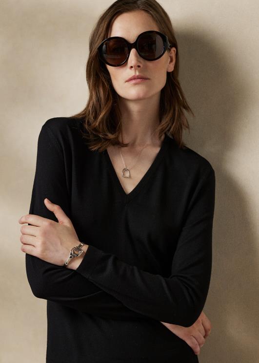 Ralph Lauren naised villane pikkade varrukatega v-kaelusega kampsun PR0V9125 must