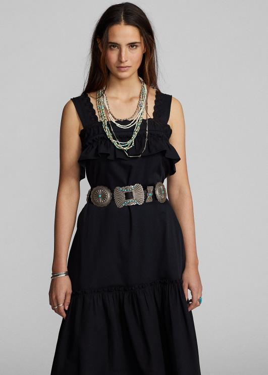 Ralph Lauren naised aas-tikandiga volangidega puuvillane kleit PR0V3621 vintage must