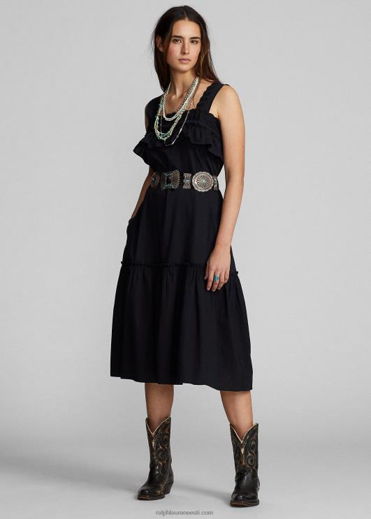 Ralph Lauren naised aas-tikandiga volangidega puuvillane kleit PR0V3621 vintage must