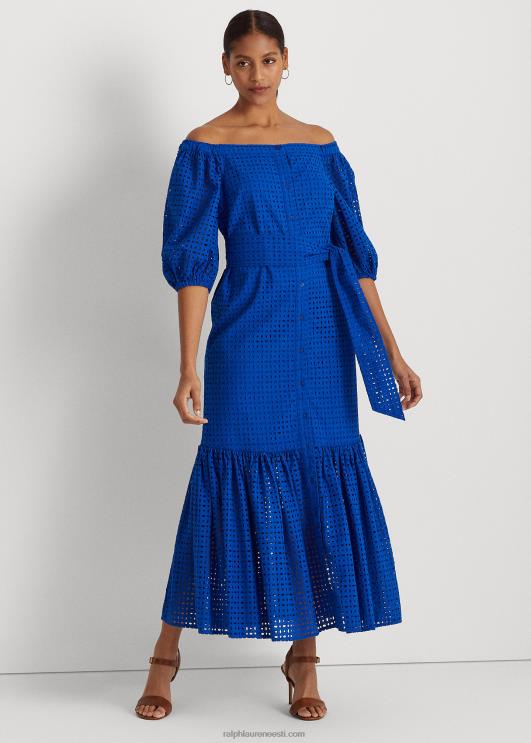 Ralph Lauren naised aasaga puuvillane õlgadeta kleit PR0V3918 sinine saturn