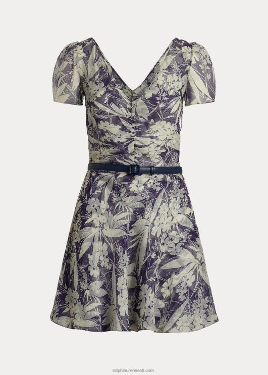 Ralph Lauren naised blanšeeritud lilleline šifoonist päevakleit PR0V3514 luksuslik mere-/valge