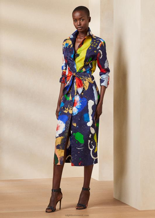 Ralph Lauren naised charley mustriga puuvillasest satiinist päevakleit PR0V3500 lux mereväe multi