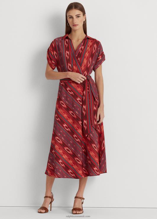 Ralph Lauren naised geotriibuline vööga kreppkleit PR0V3792 fuksia/apelsin/multi