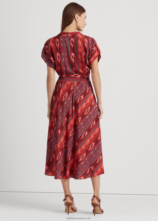 Ralph Lauren naised geotriibuline vööga kreppkleit PR0V3792 fuksia/apelsin/multi