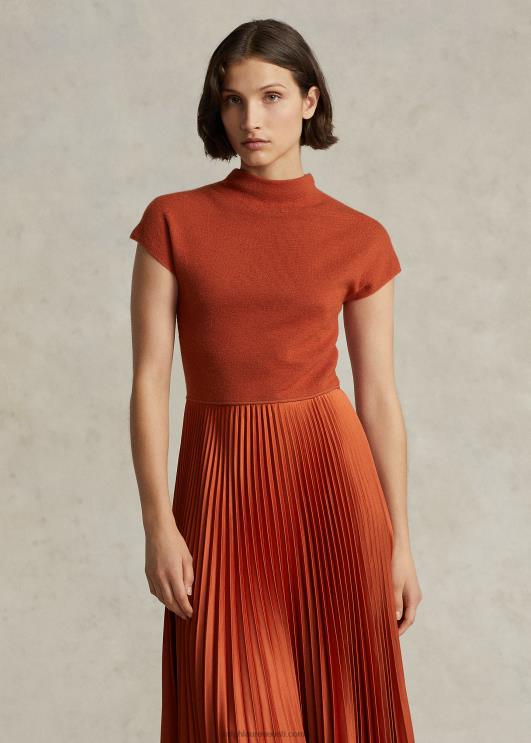 Ralph Lauren naised hübriidne kampsun-plisseeritud mockneck kleit PR0V3205 rooste