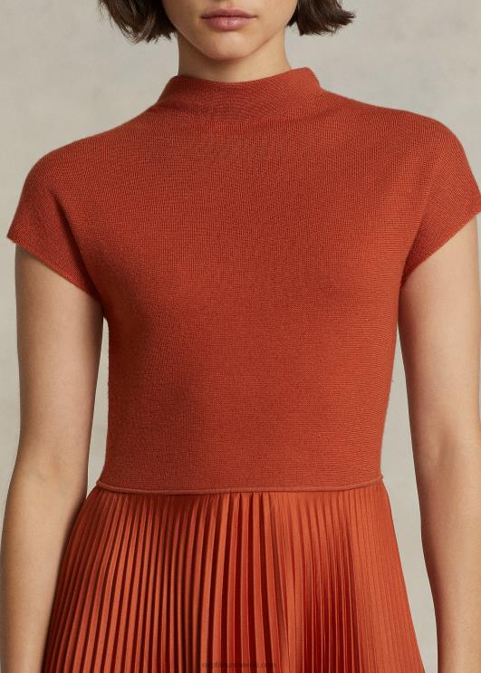 Ralph Lauren naised hübriidne kampsun-plisseeritud mockneck kleit PR0V3205 rooste