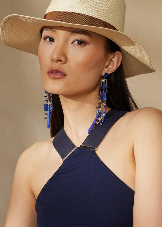 Ralph Lauren naised jinett jersey päitsetega päevakleit PR0V3499 luksuslik merevägi