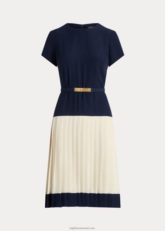 Ralph Lauren naised kahevärviline vööga georgette kleit PR0V4073 rafineeritud merevärv/kreem