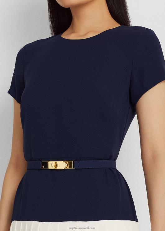 Ralph Lauren naised kahevärviline vööga georgette kleit PR0V4073 rafineeritud merevärv/kreem