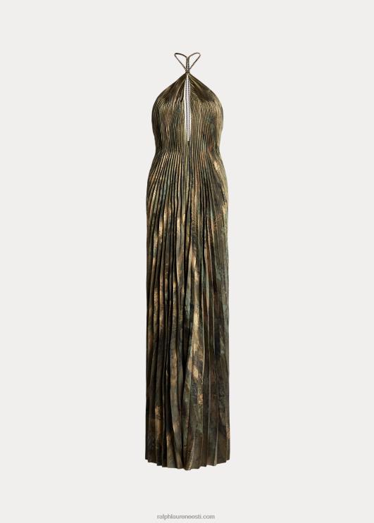 Ralph Lauren naised kelleni plisseeritud satiinist õhtukleit PR0V9308 oliiv