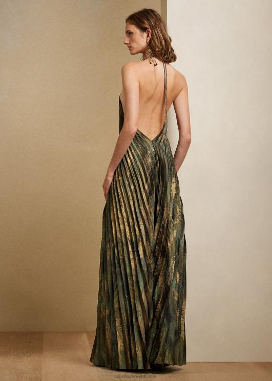 Ralph Lauren naised kelleni plisseeritud satiinist õhtukleit PR0V9308 oliiv