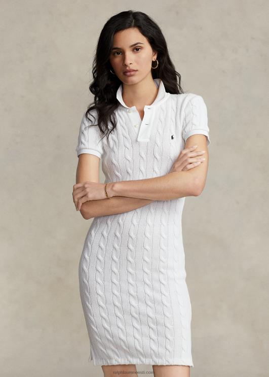 Ralph Lauren naised kitsas kaabliga puuvillane polo kleit PR0V2953 valge