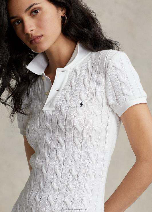 Ralph Lauren naised kitsas kaabliga puuvillane polo kleit PR0V2953 valge